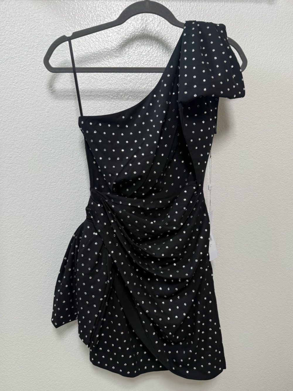 Ronny Kobo One-Shoulder Black Crystal Embellished Mini Dress